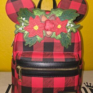 Loungefly Disney Minnie Mouse Plaid Holiday Mini Backpack